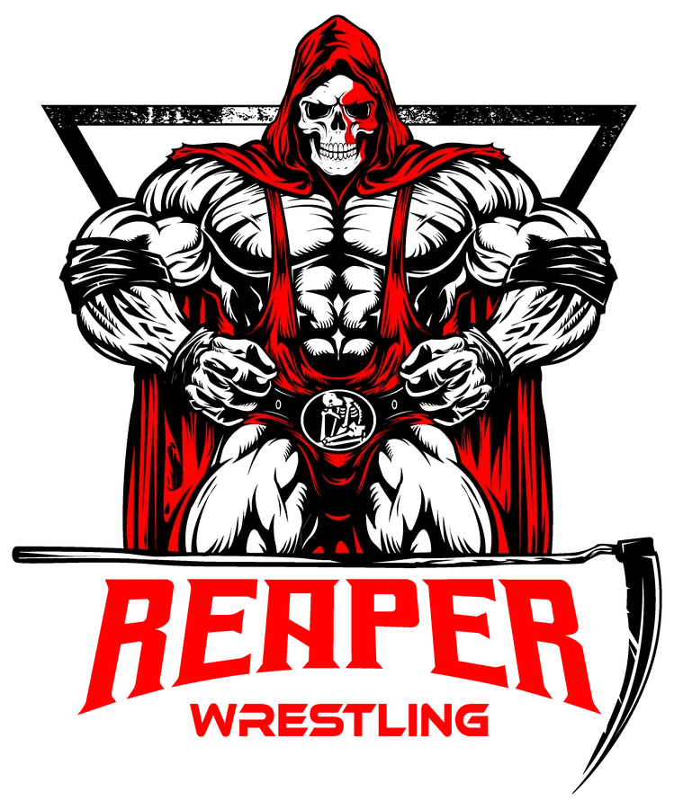 Reaper Wrestling logo: a hooded muscular reaper with scythe